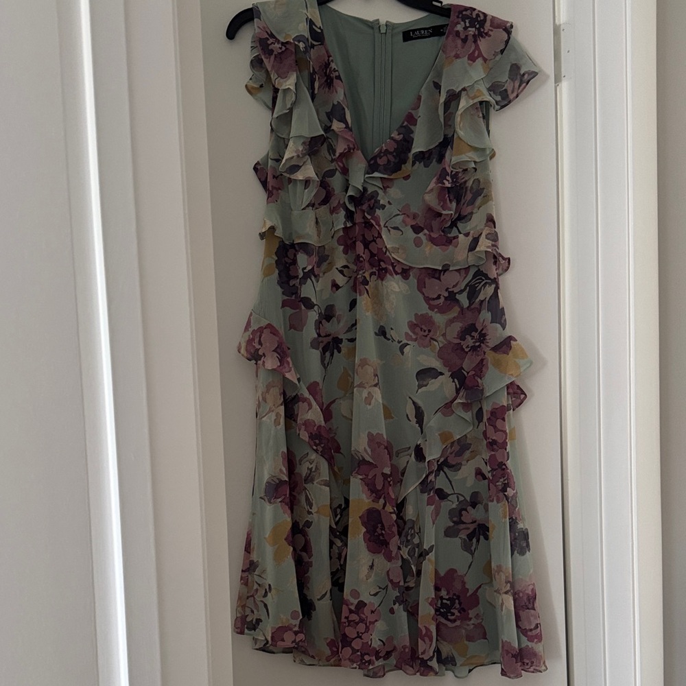 Ralph Lauren Floral Ruffle Midi Dress in Sage Green